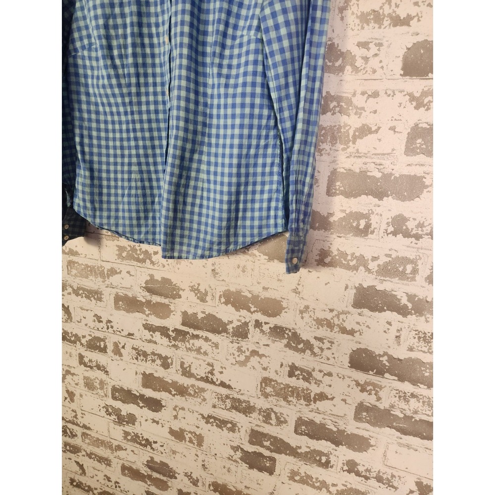 J. McLaughlin Blue Gingham Check Button Down Shirt Cotton‎ Preppy Size 8 - Picture 7 of 15